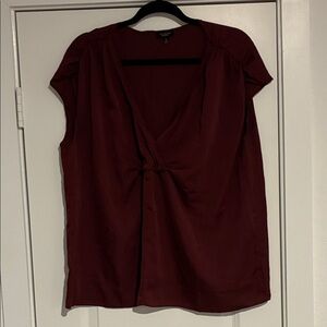 Talbots V Neck Dark Red Cap Sleeve Blouse